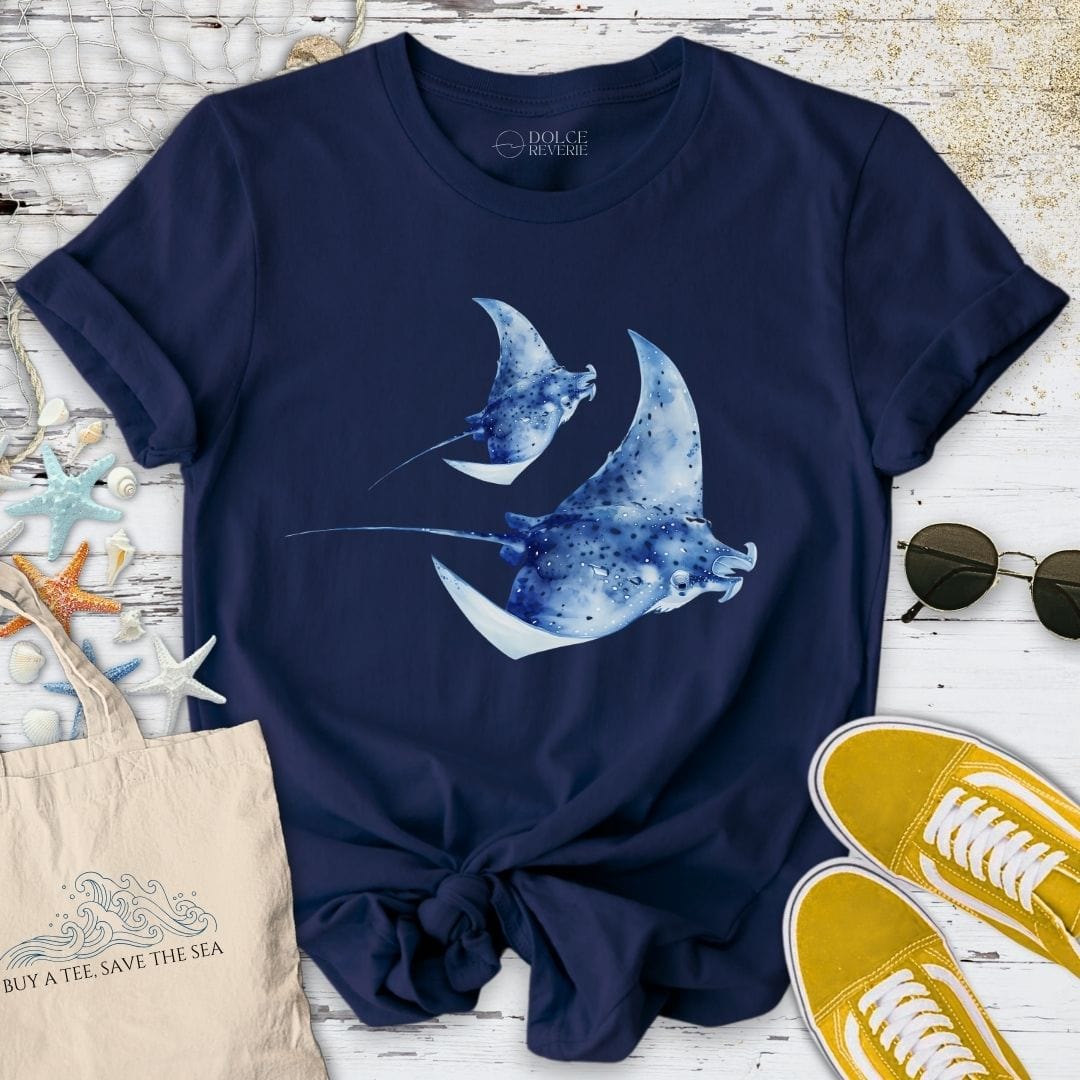 Watercolor Manta Rays T-Shirt Navy / S