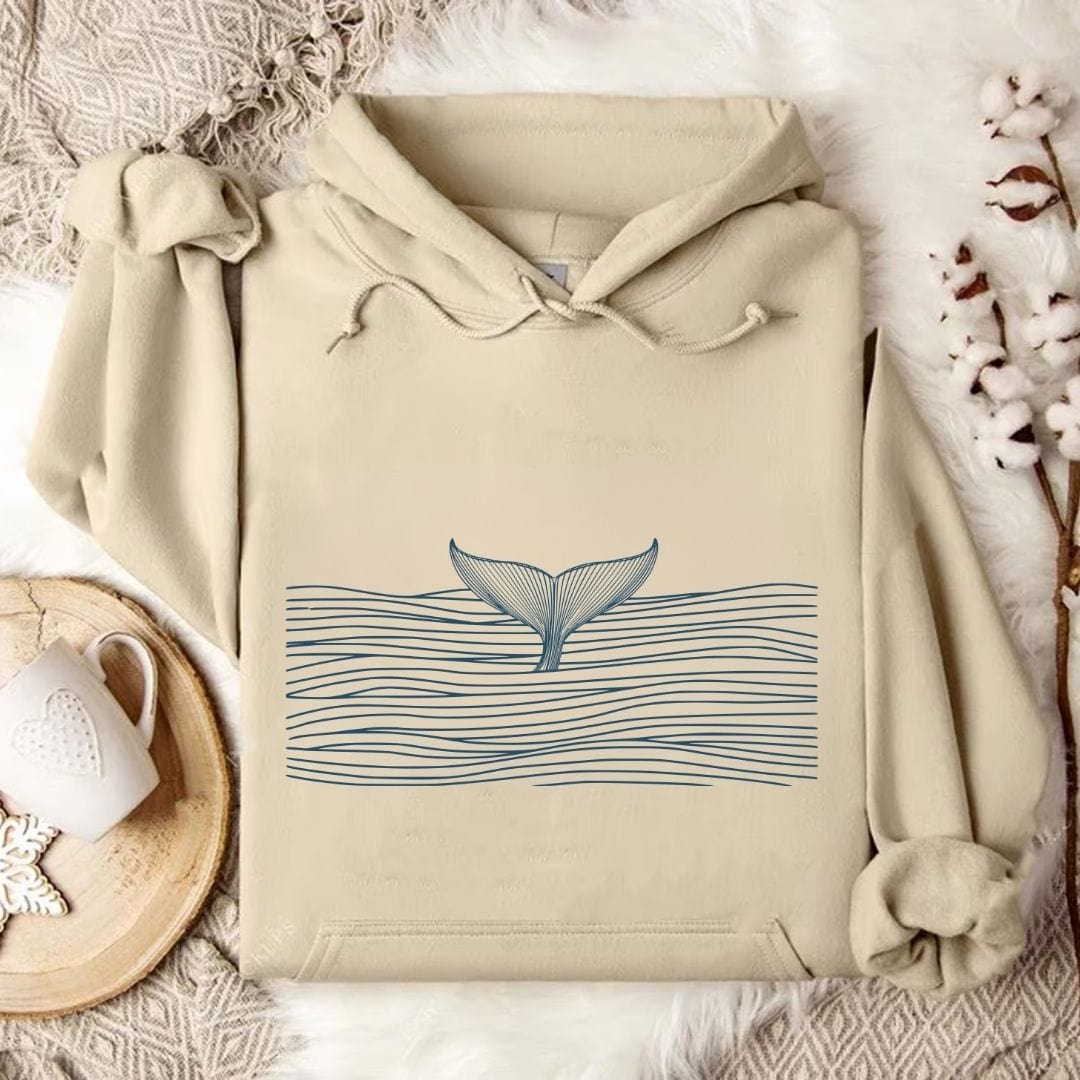 Whale in Sea Of Lines Hoodie Sand / S