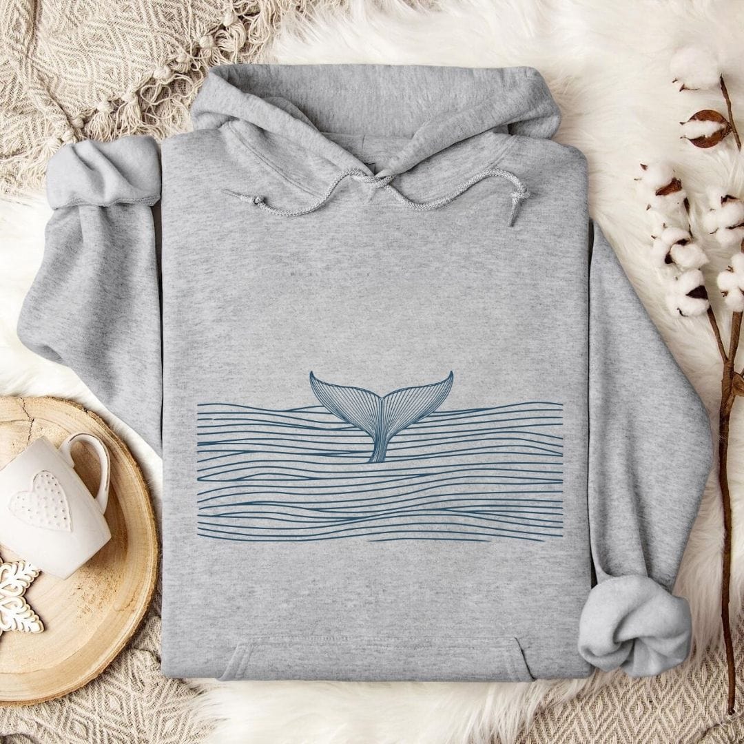 Whale in Sea Of Lines Hoodie Sport Grey / S