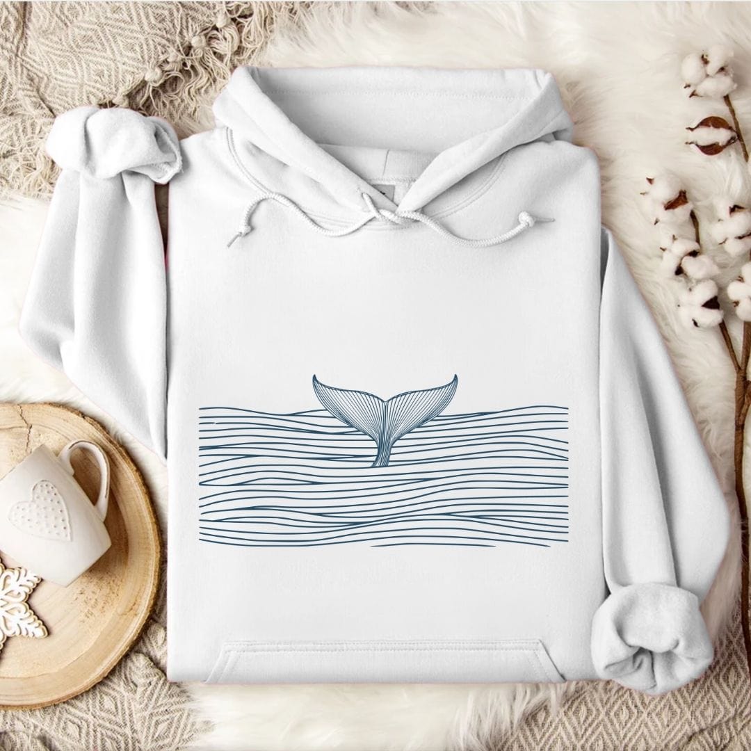 Whale in Sea Of Lines Hoodie White / S