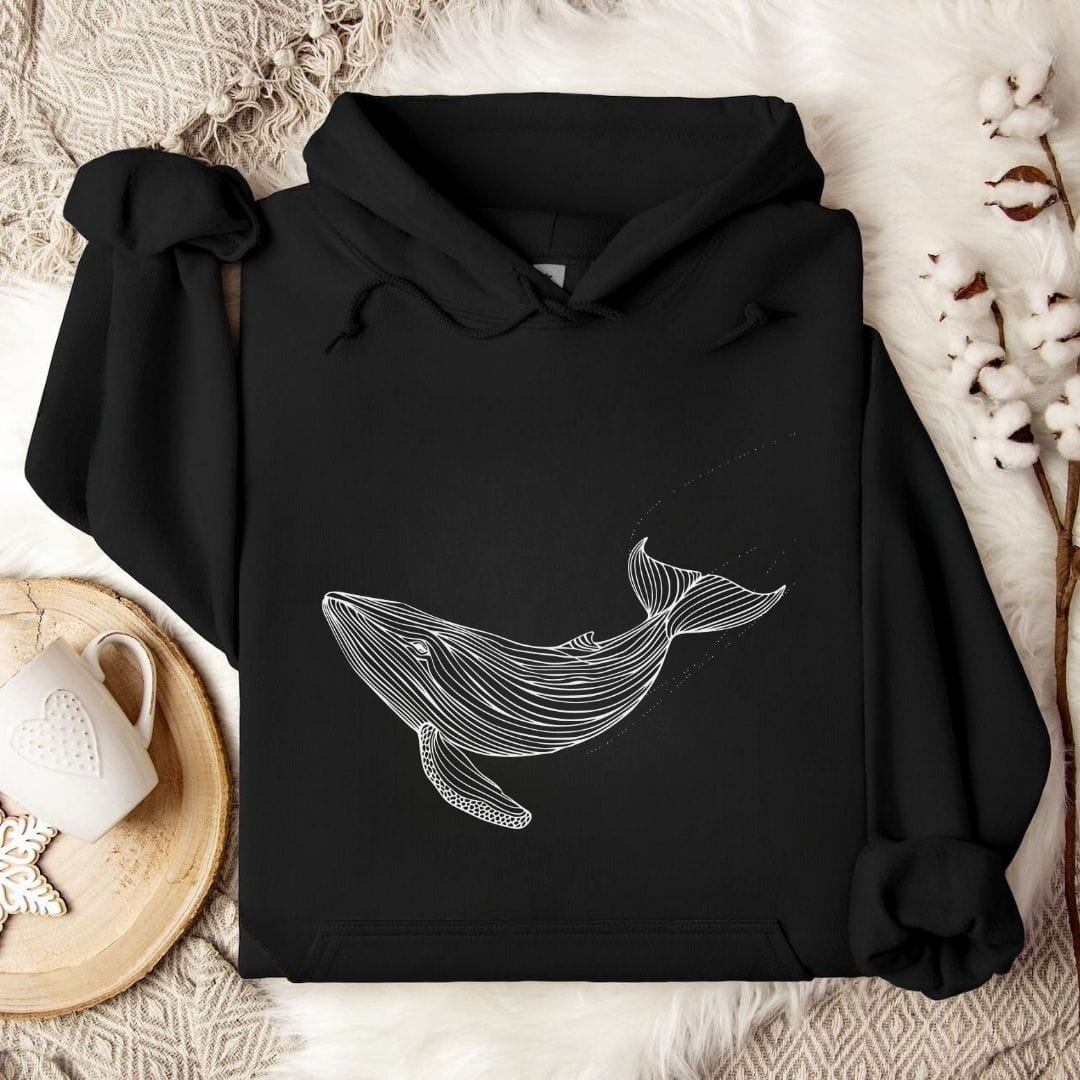 Whale Line Art Hoodie Black / S