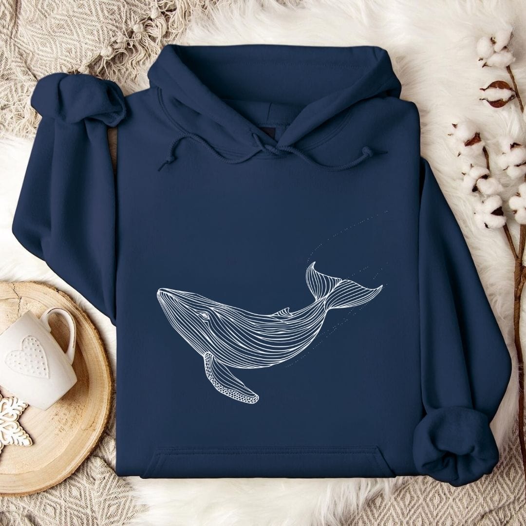 Whale Line Art Hoodie Navy / S