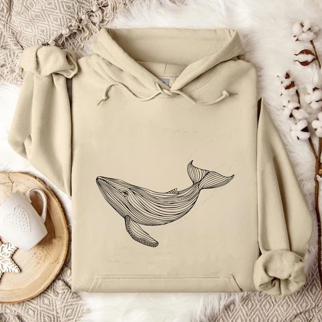 Whale Line Art Hoodie Sand / S