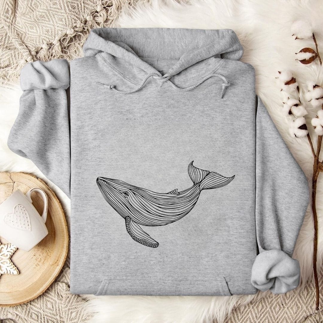 Whale Line Art Hoodie Sport Grey / S