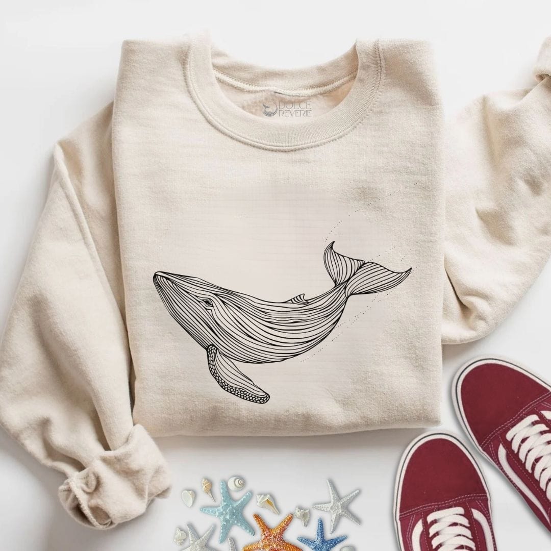 Whale Line Art Sweatshirt S / Sand
