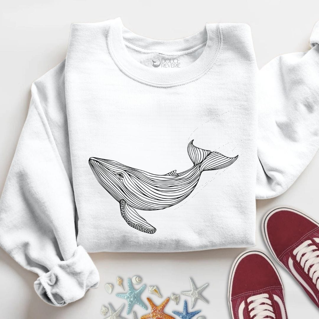Whale Line Art Sweatshirt S / White