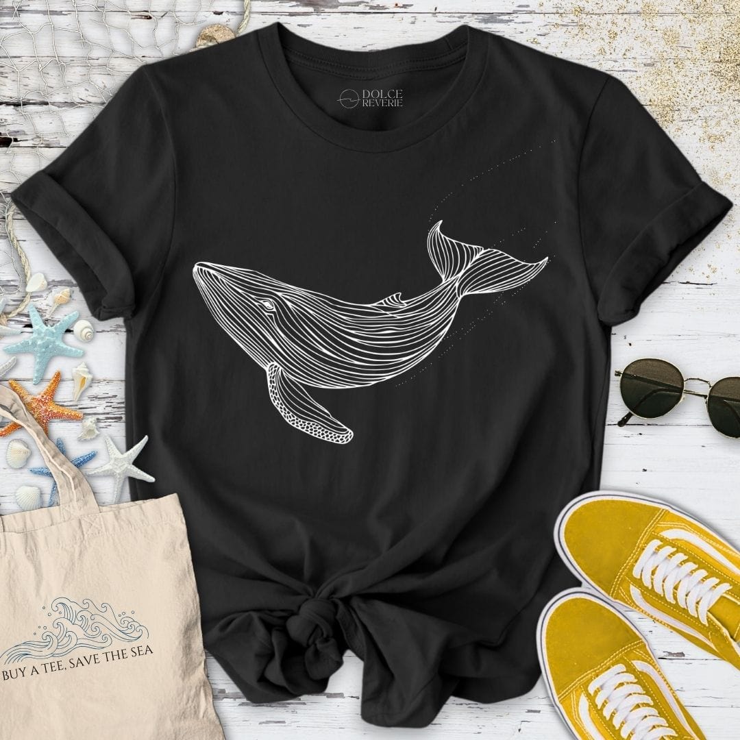 Whale Line Art T-Shirt Black / S
