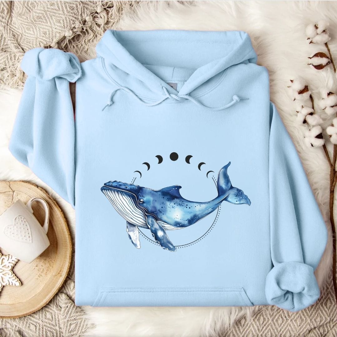 Whale & Moon Hoodie Light Blue / S