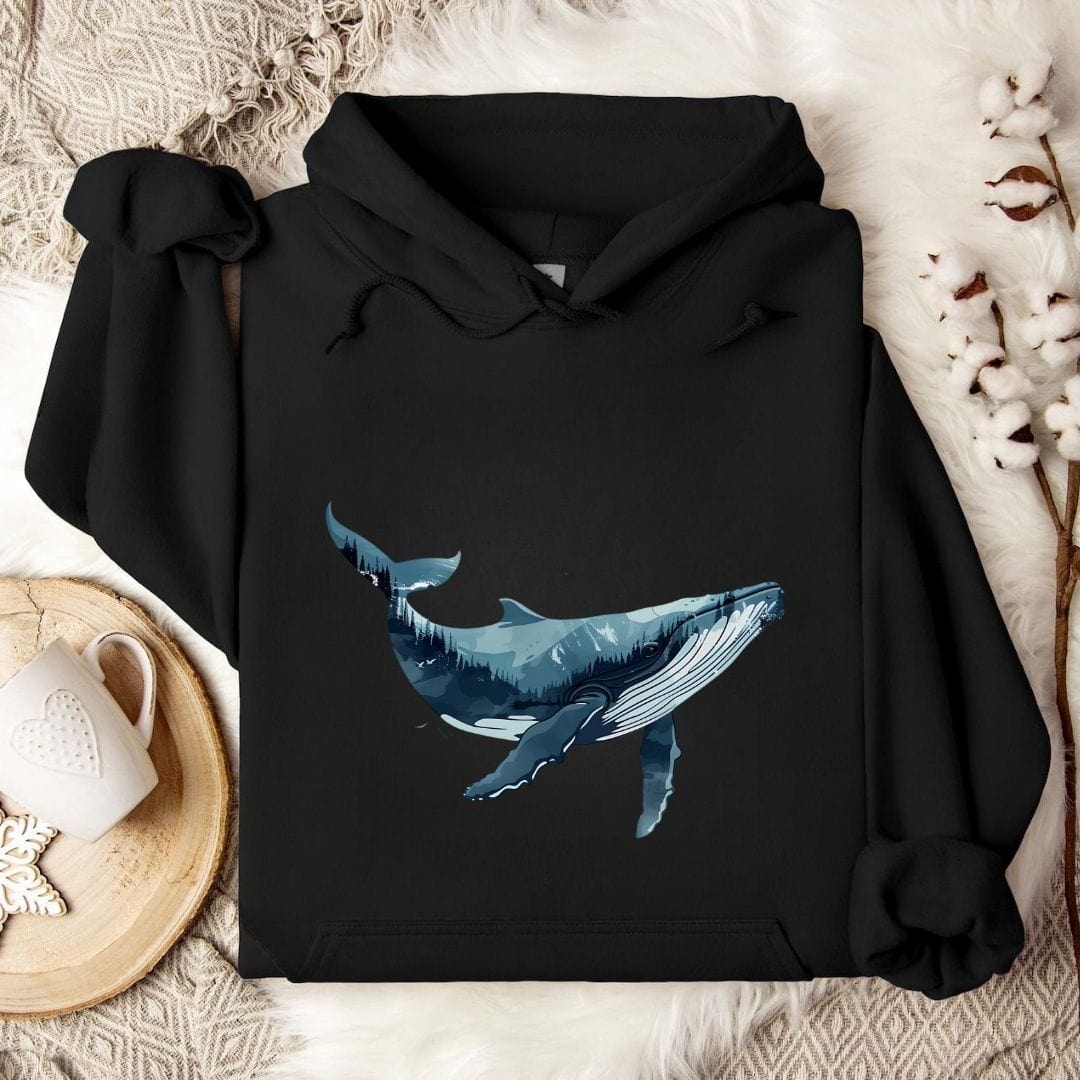 Whale & Mountains Hoodie Black / S