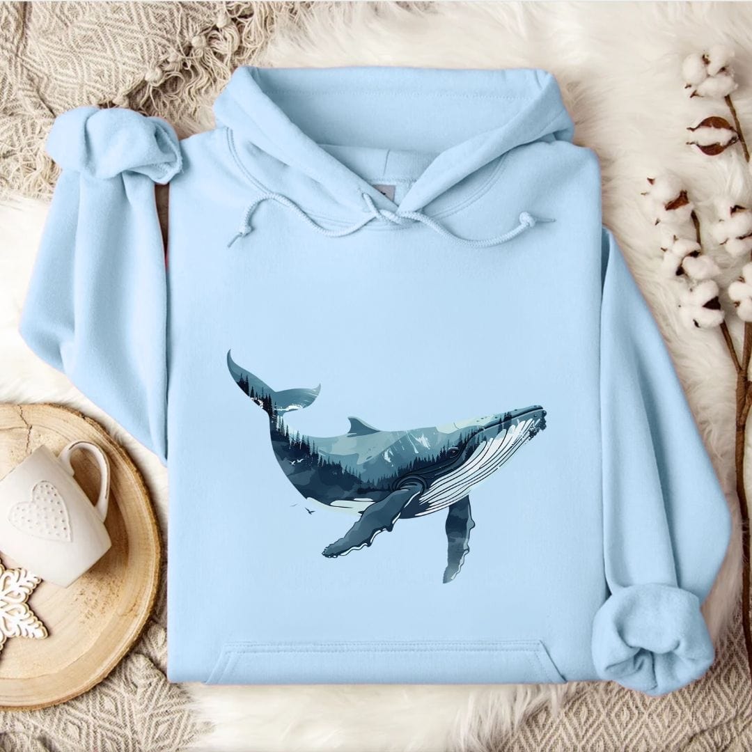 Whale & Mountains Hoodie Light Blue / S