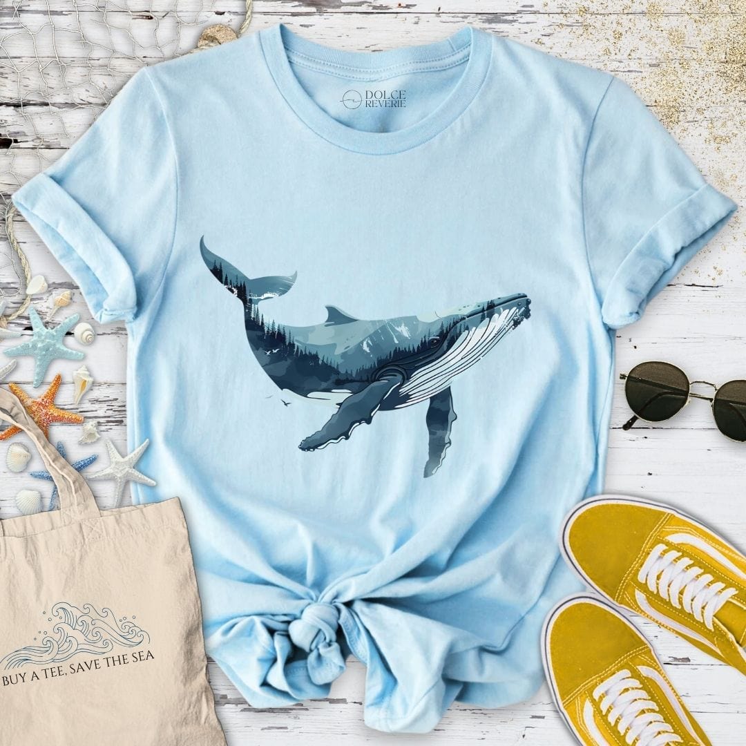 Whale & Mountains T-Shirt Light Blue / S