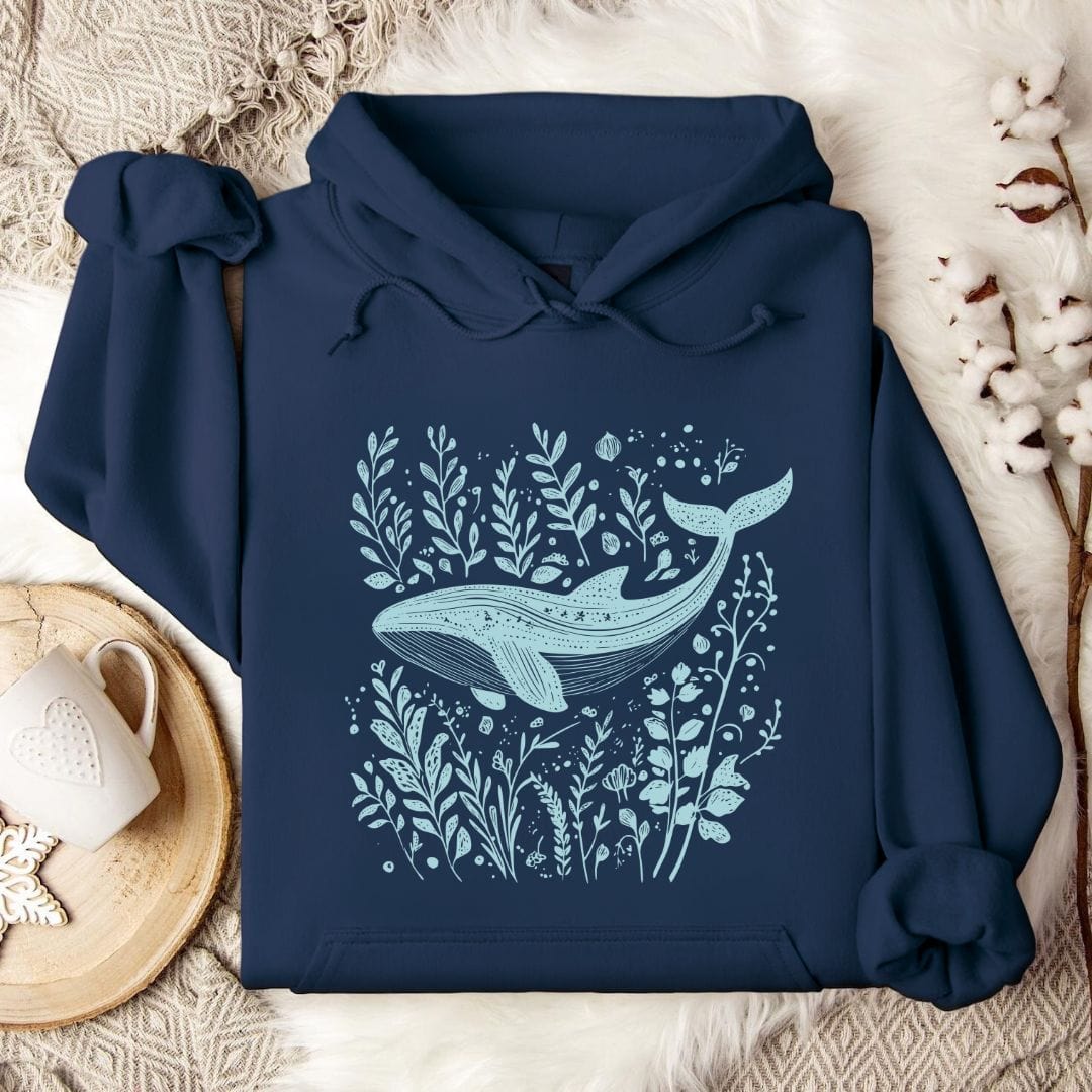 Whale & Plants Hoodie Navy / S