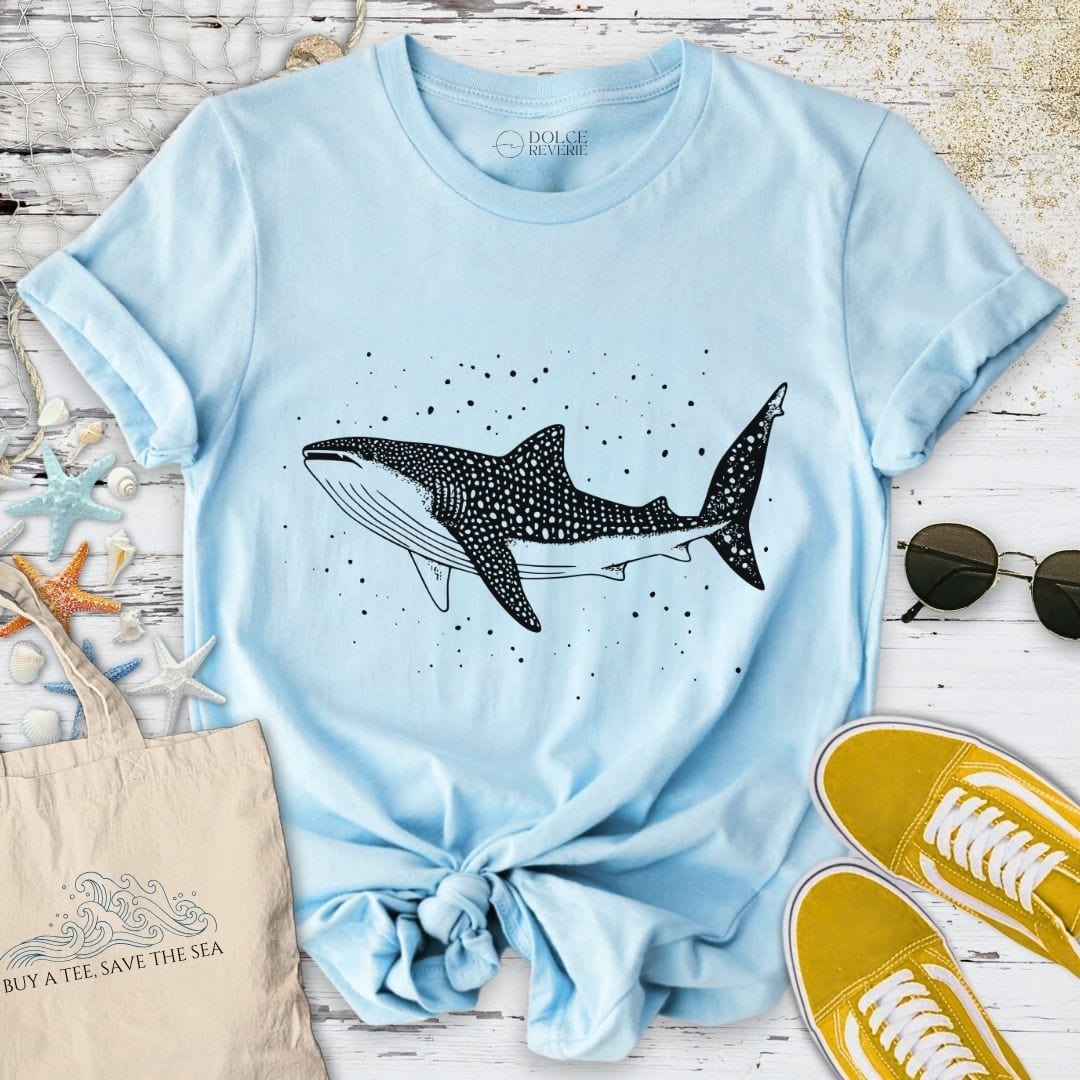 Whale Shark Line Art T-Shirt Light Blue / S