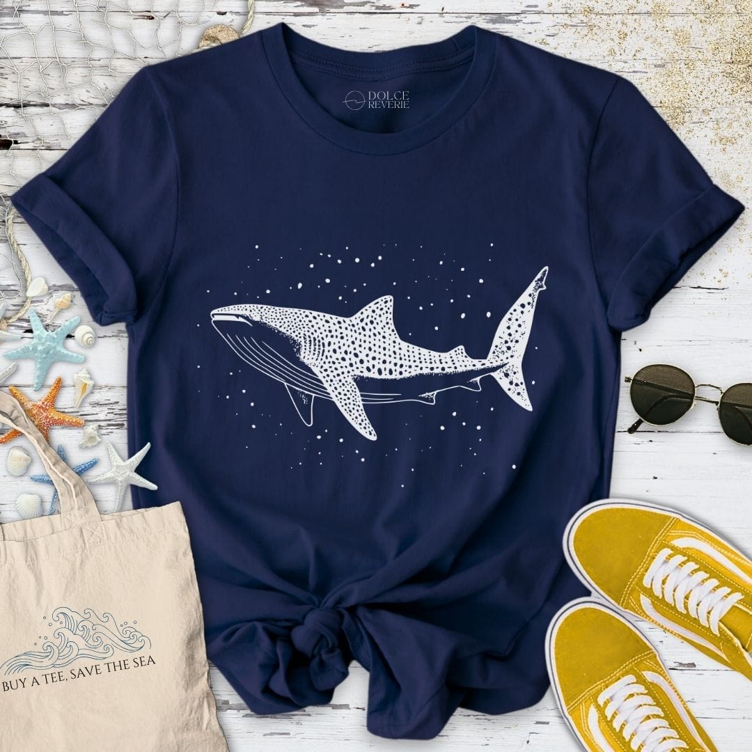 Whale Shark Line Art T-Shirt Navy / S