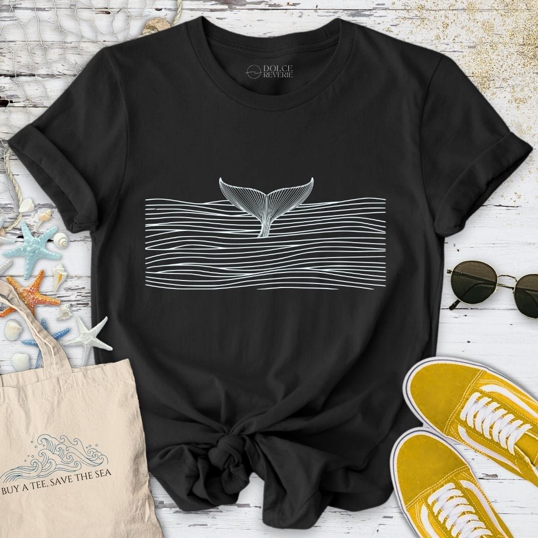 Whale Tail in a Sea of Lines T-Shirt Black / S
