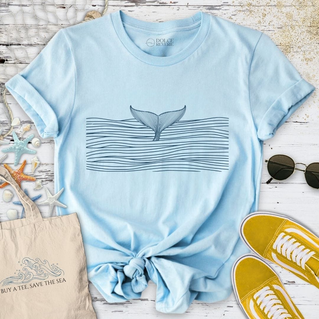 Whale Tail in a Sea of Lines T-Shirt Light Blue / S