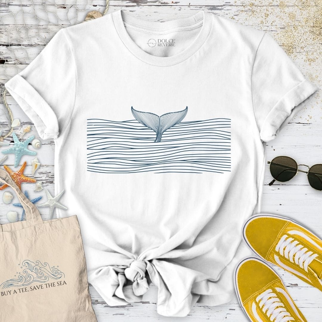 Whale Tail in a Sea of Lines T-Shirt White / S