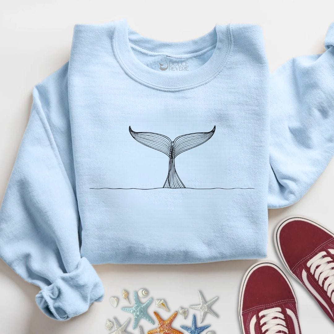 Whale Tail Line Art Sweatshirt S / Light Blue
