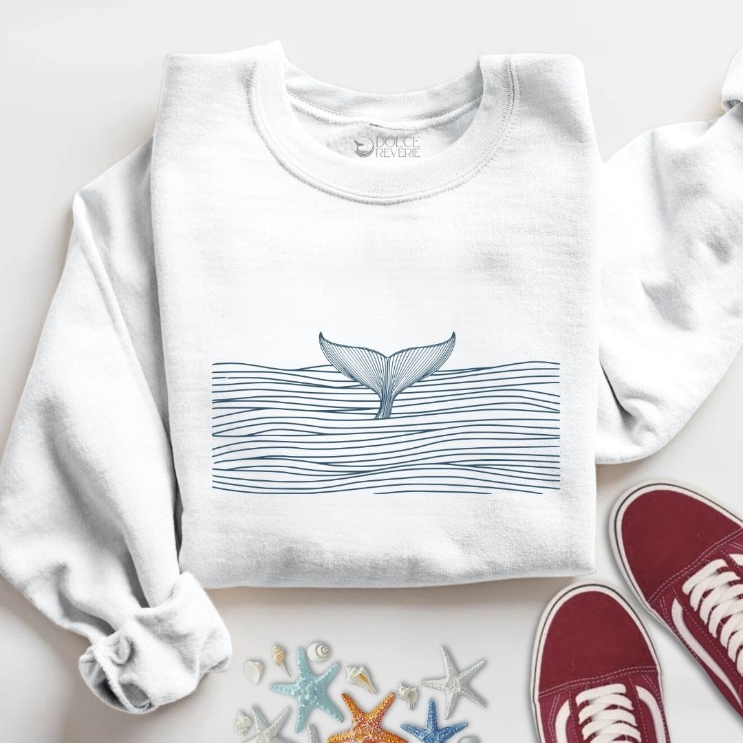 Whale Tail & Sea Of Lines Sweatshirt S / White