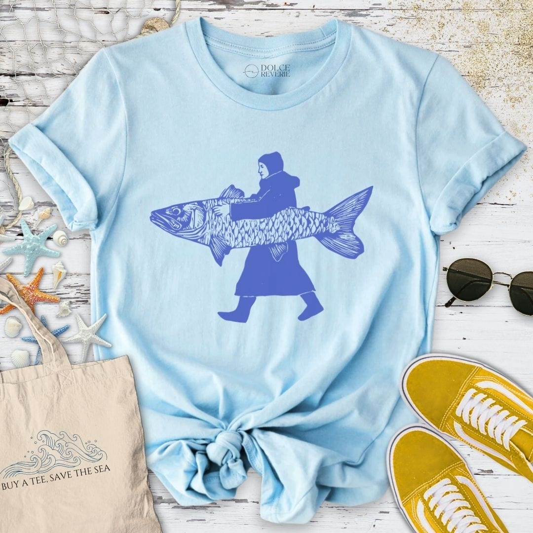 Woman And The Fish T-Shirt Light Blue / S