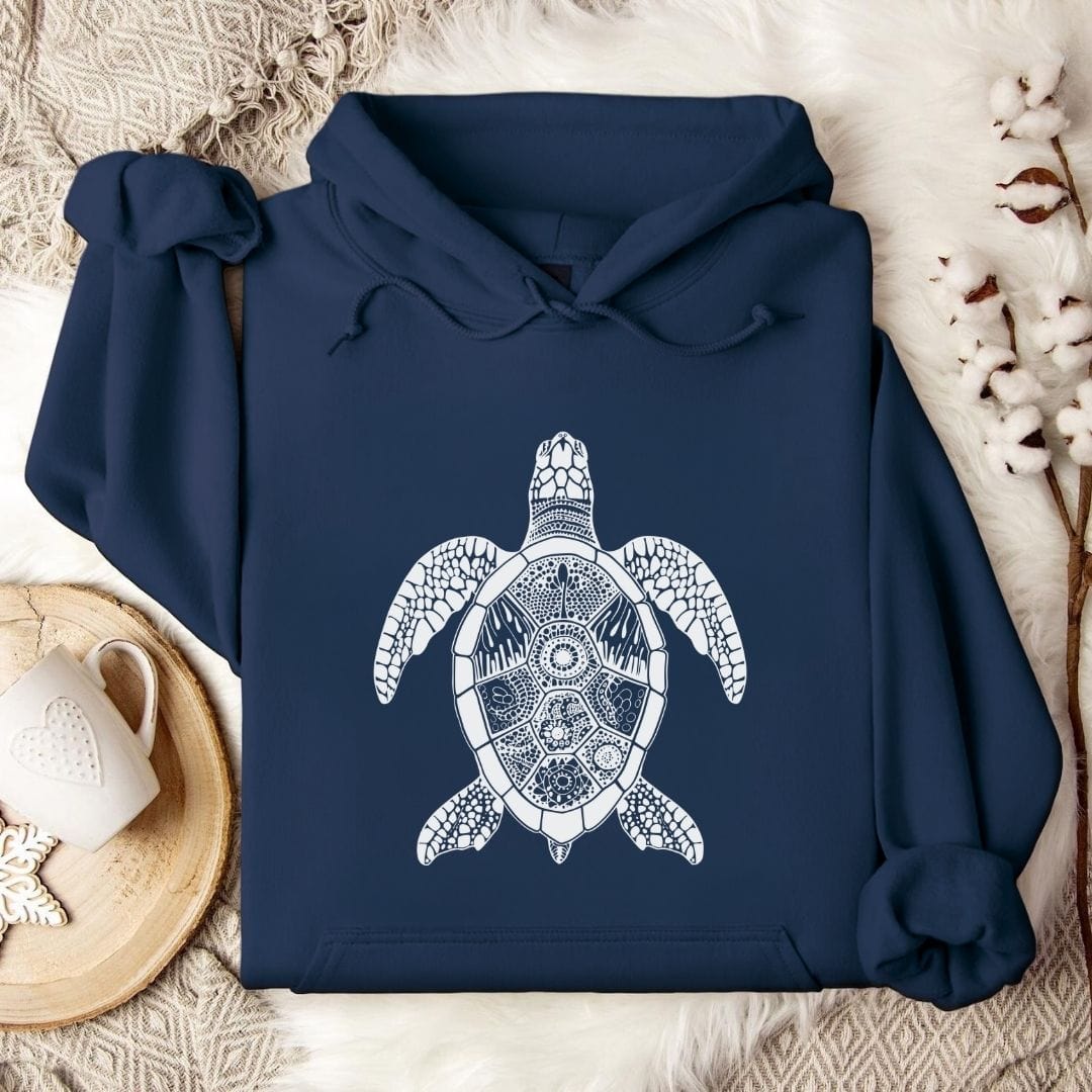 Zentangle Turtle Hoodie Navy / S