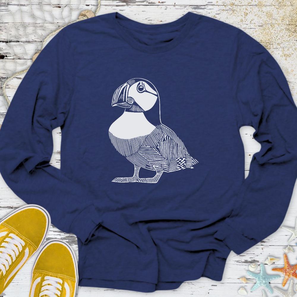 Puffin Line Art Long Sleeve Tee