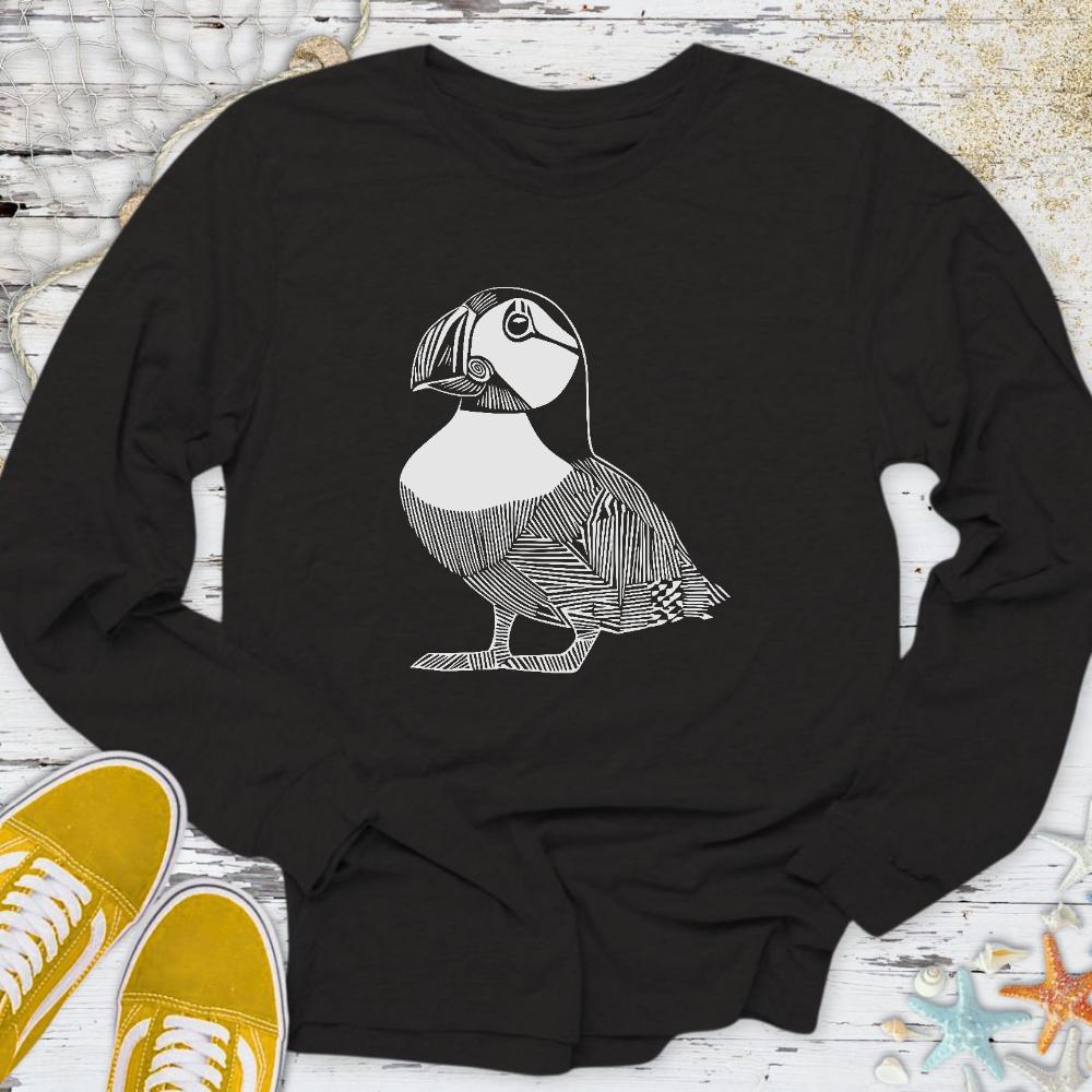Puffin Line Art Long Sleeve Tee