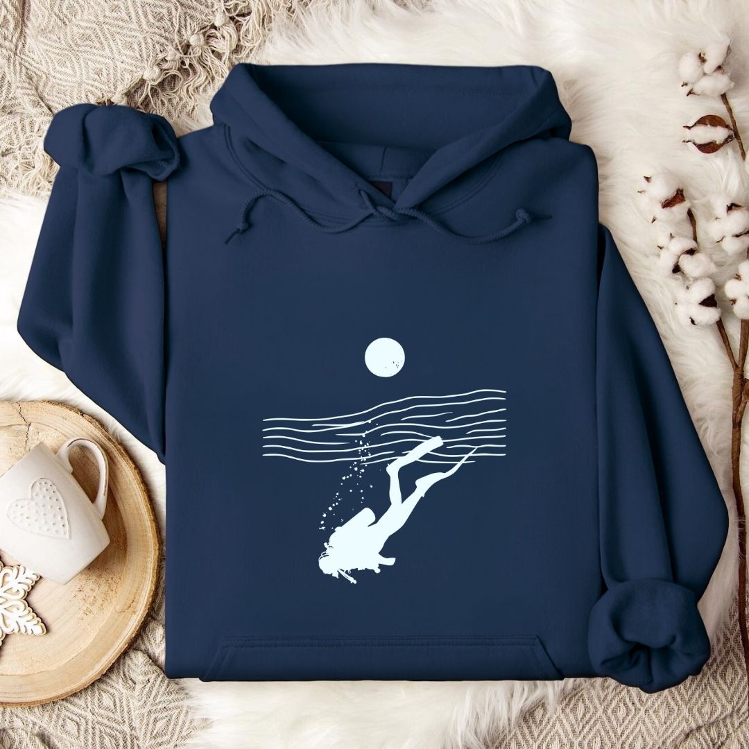 Scuba Diving Line Art Hoodie in Navy - Dolce Reverie