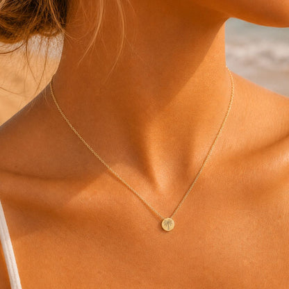 Palm Tree Mini Engraved Circle Necklace