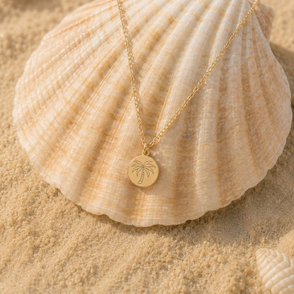 Palm Tree Mini Engraved Circle Necklace