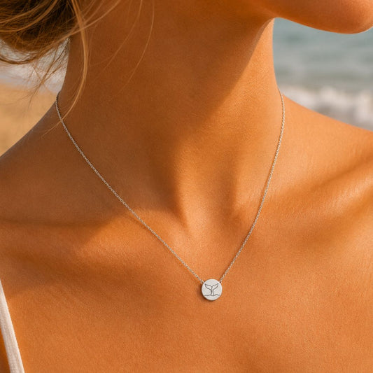 Whale Tail Mini Engraved Circle Necklace