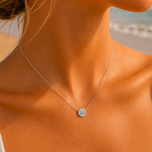 Octopus Mini Engraved Circle Necklace