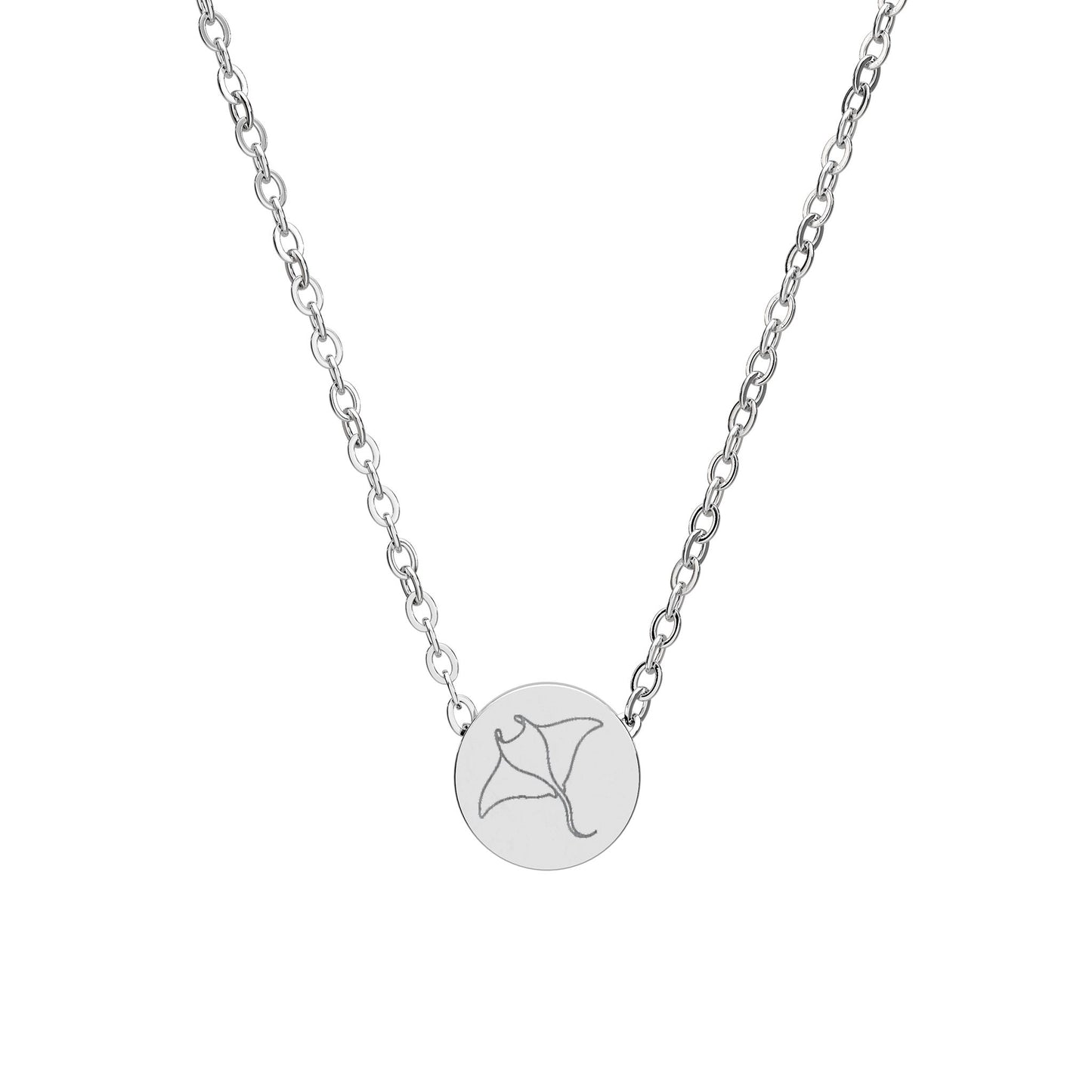 Manta Ray Mini Engraved Circle Necklace