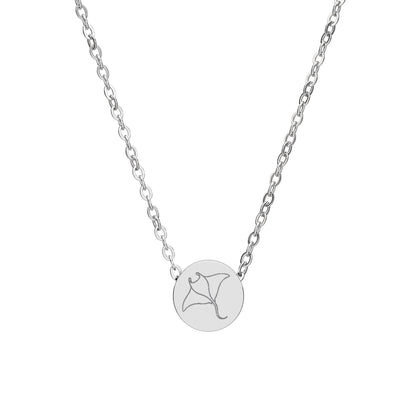 Manta Ray Mini Engraved Circle Necklace