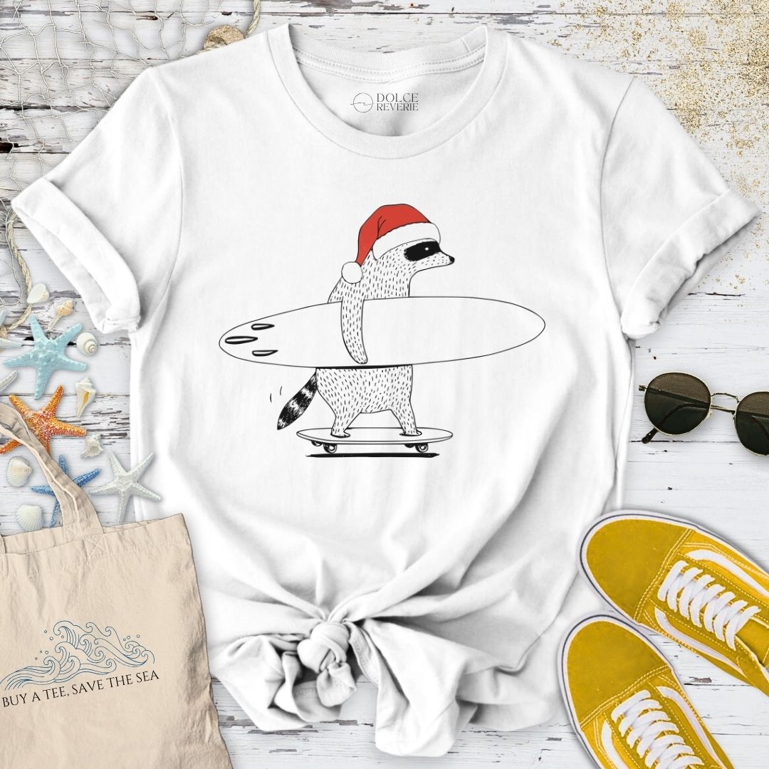 Christmas Surfer Raccoon T-Shirt