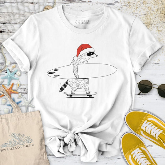 Christmas Surfer Raccoon T-Shirt