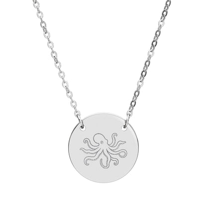 Octopus Engraved Coin Necklace