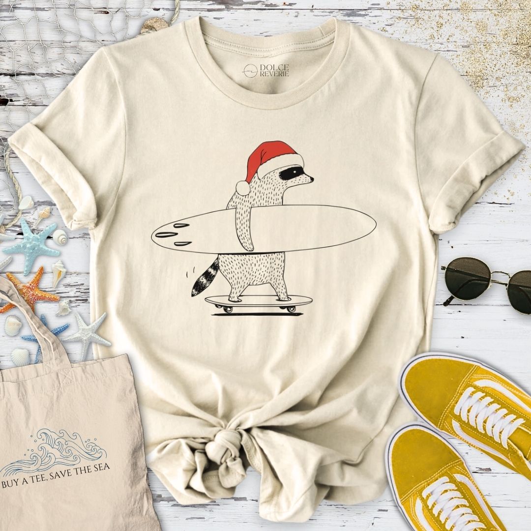 Christmas Surfer Raccoon T-Shirt