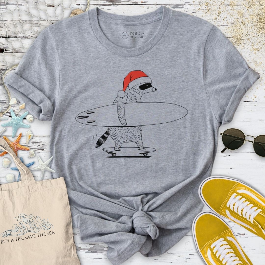 Christmas Surfer Raccoon T-Shirt