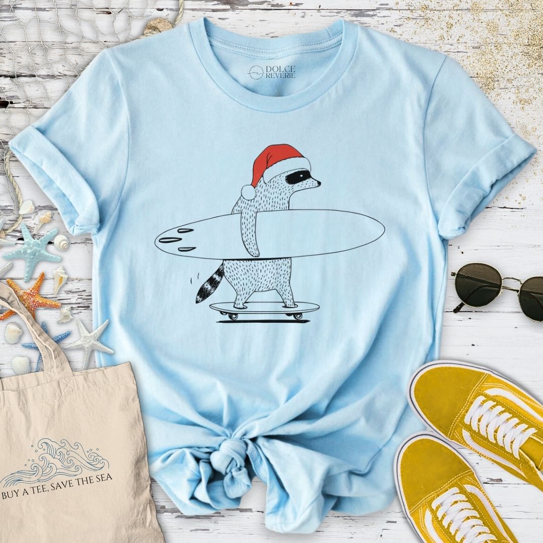 Christmas Surfer Raccoon T-Shirt