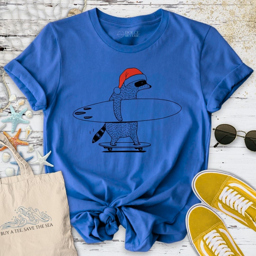 Christmas Surfer Raccoon T-Shirt