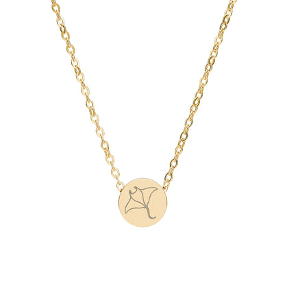 Manta Ray Mini Engraved Circle Necklace
