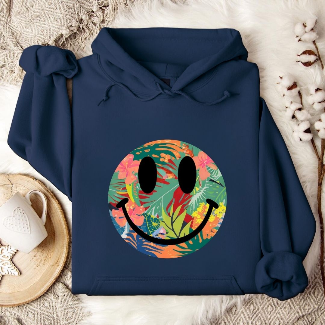 Tropical Smiley Hoodie in Navy - Dolce Reverie