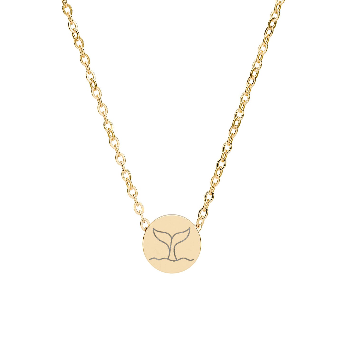 Whale Tail Mini Engraved Circle Necklace