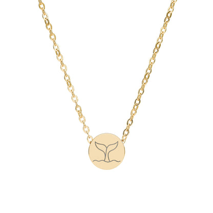 Whale Tail Mini Engraved Circle Necklace