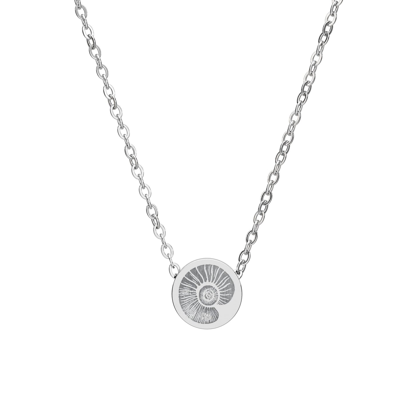 Ammonite Mini Engraved Circle Necklace