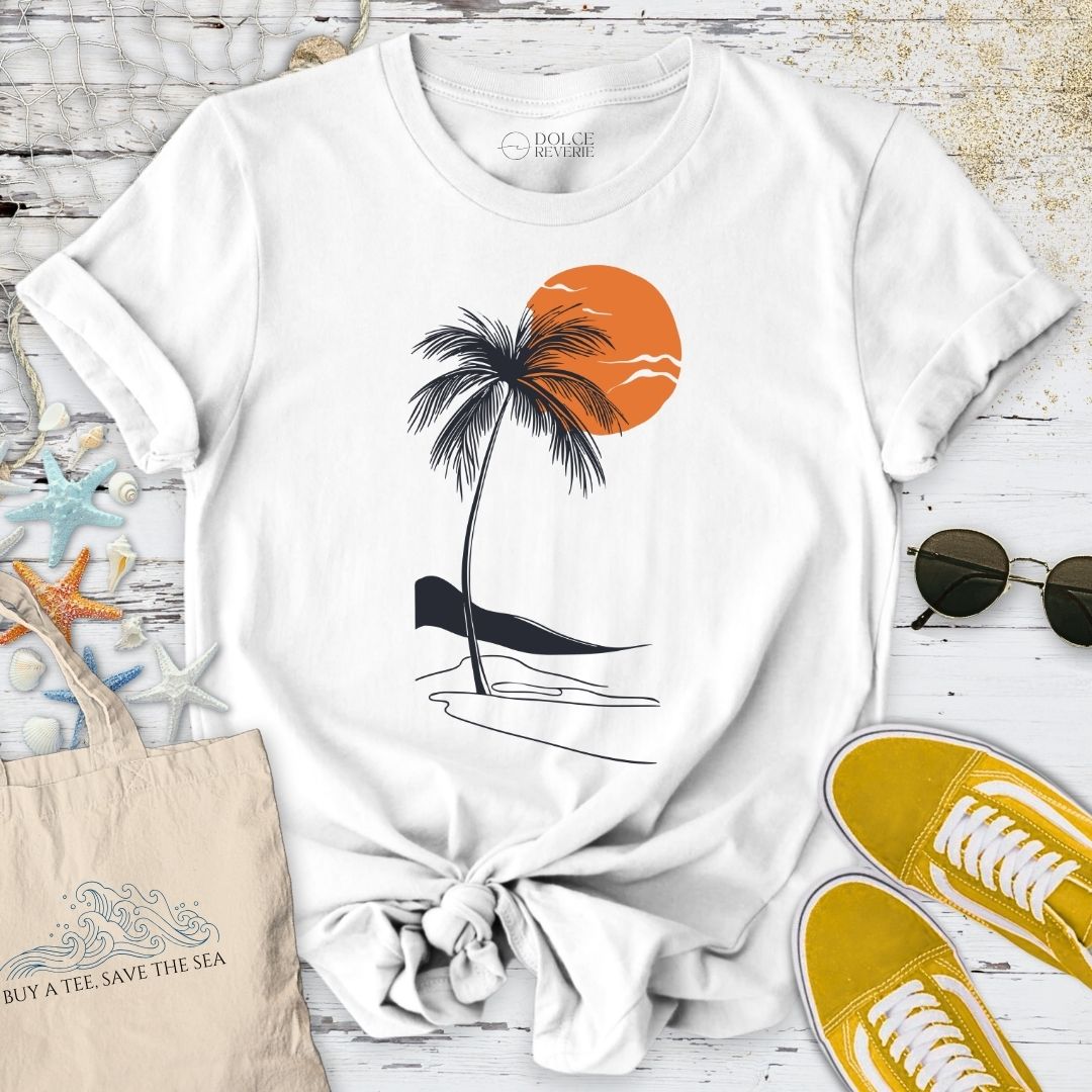 Tropical Sunset Line Art T-Shirt