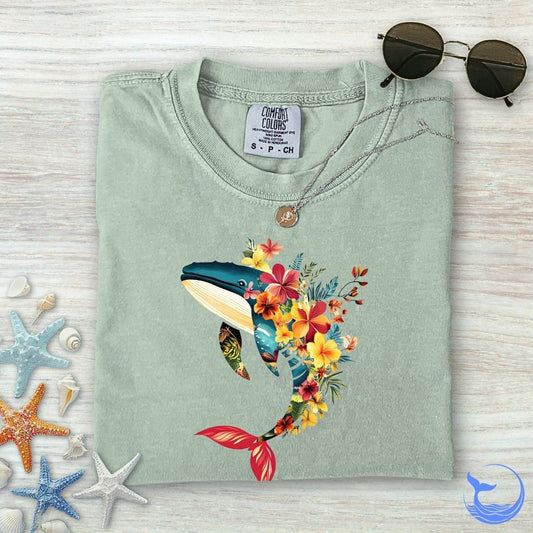 Floral Whale Comfort Colors T-Shirt
