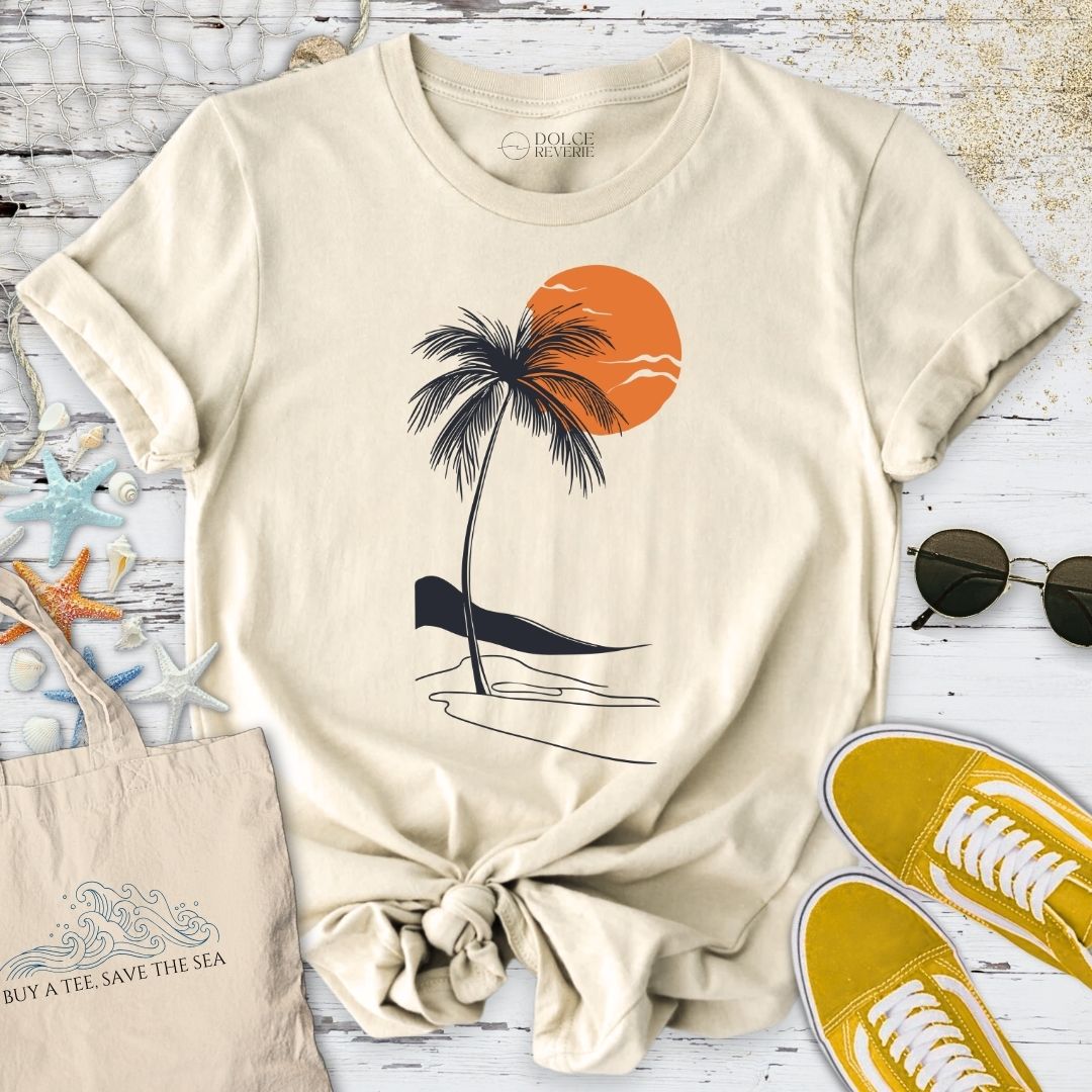 Tropical Sunset Line Art T-Shirt