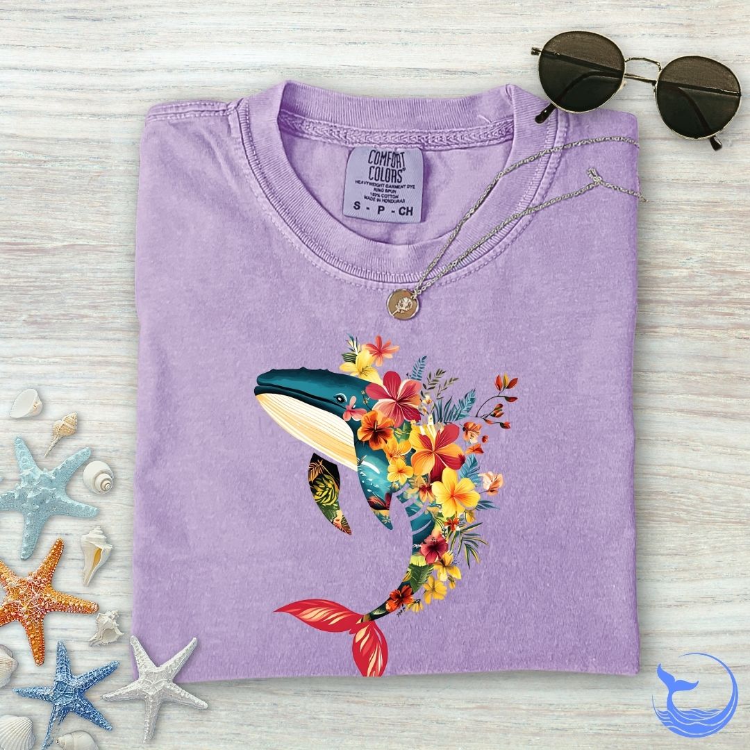 Floral Whale Comfort Colors T-Shirt